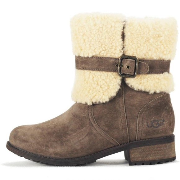 UGG Shoes - UGG Brown Cream Sherpa Suede Blayre II Outdoor Winter Warm Ankle Boots Size 9